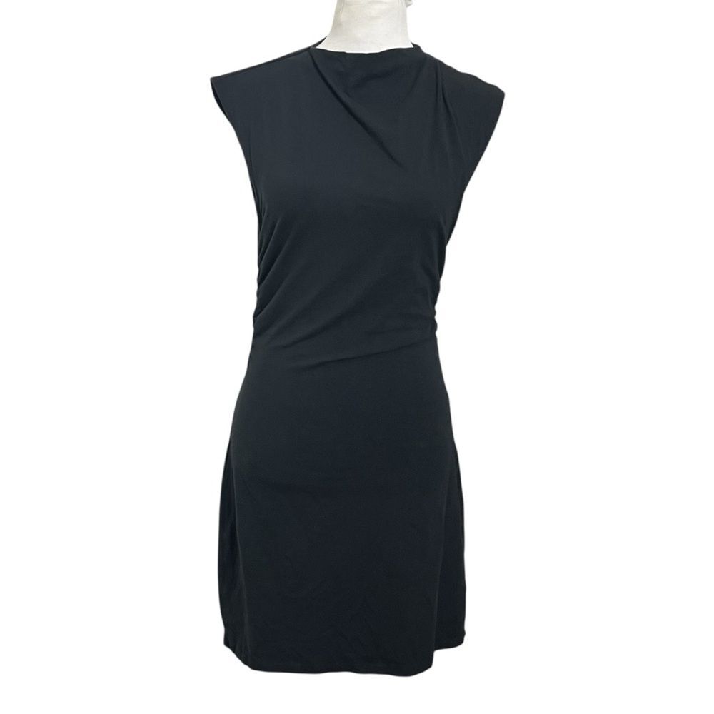 Reformation Alden Mini Dress Size Medium Black Ruched Organic Cotton Sleeveless - Picture 2 of 10